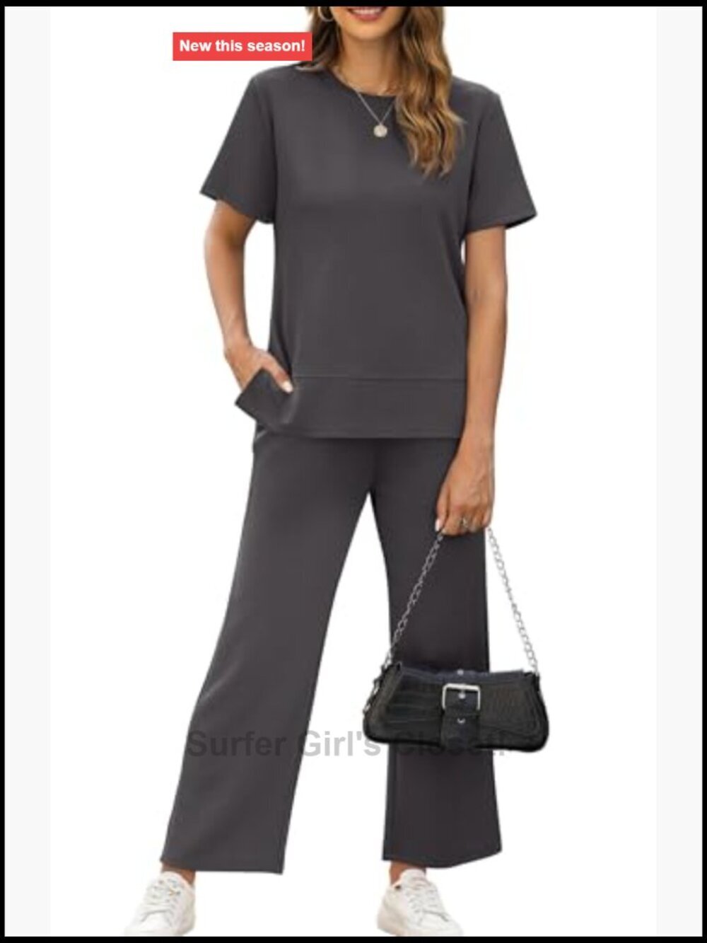 Side Slit Lounge Set 2 Piece Travel Outfits Cozy Loungewear Wide Leg Tracksuits - Picture 2 of 7